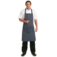 Tablier bavette avec pochette rayé bleu marine / blanc - CHEFWORKS