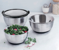 Ensemble de 3 bols en inox avec couvercle transparent