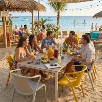 Salon de jardin table meet + 8 fauteuils Fado empilables - Ezpeleta