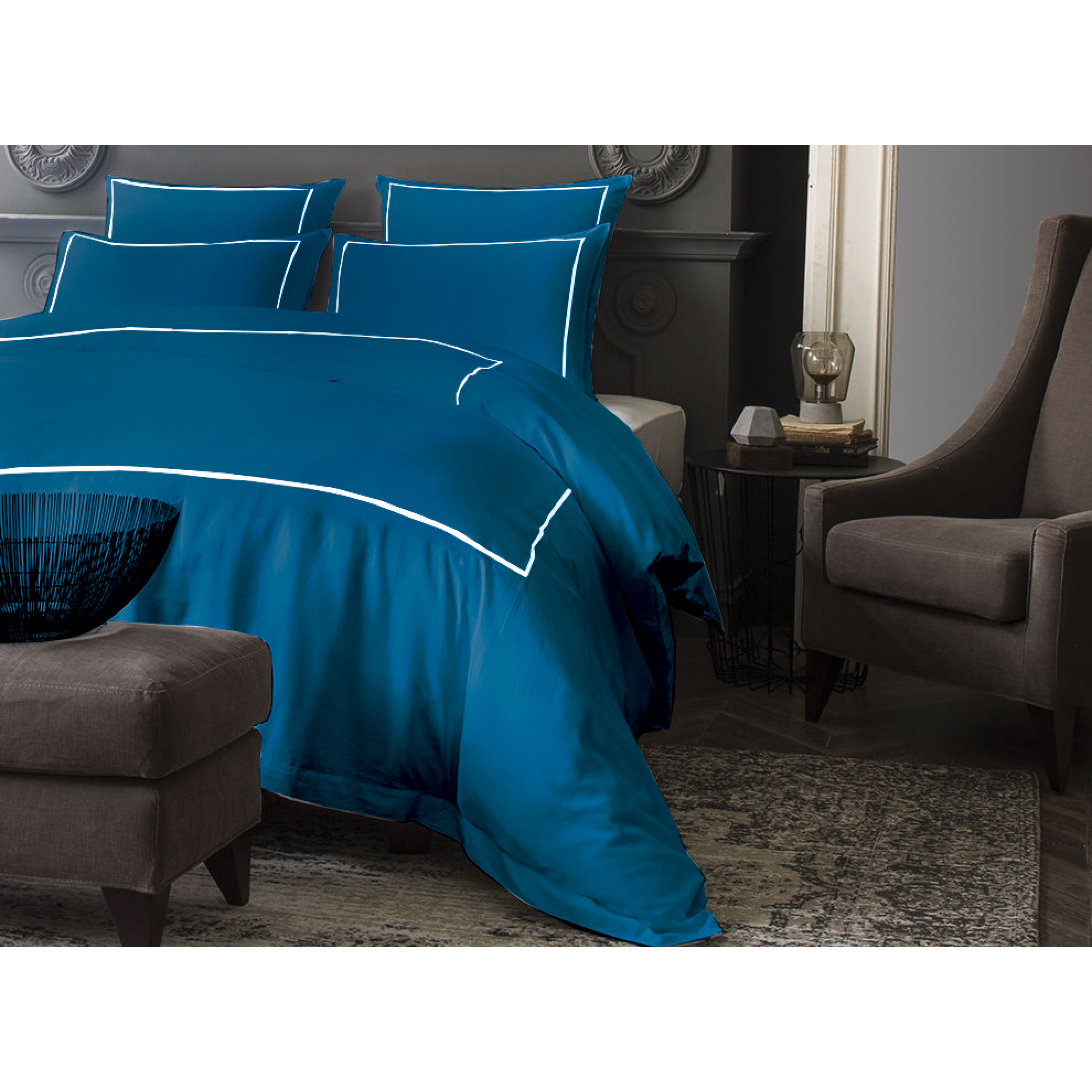 Housse de couette satinée bleue avec bourdon - LUXE