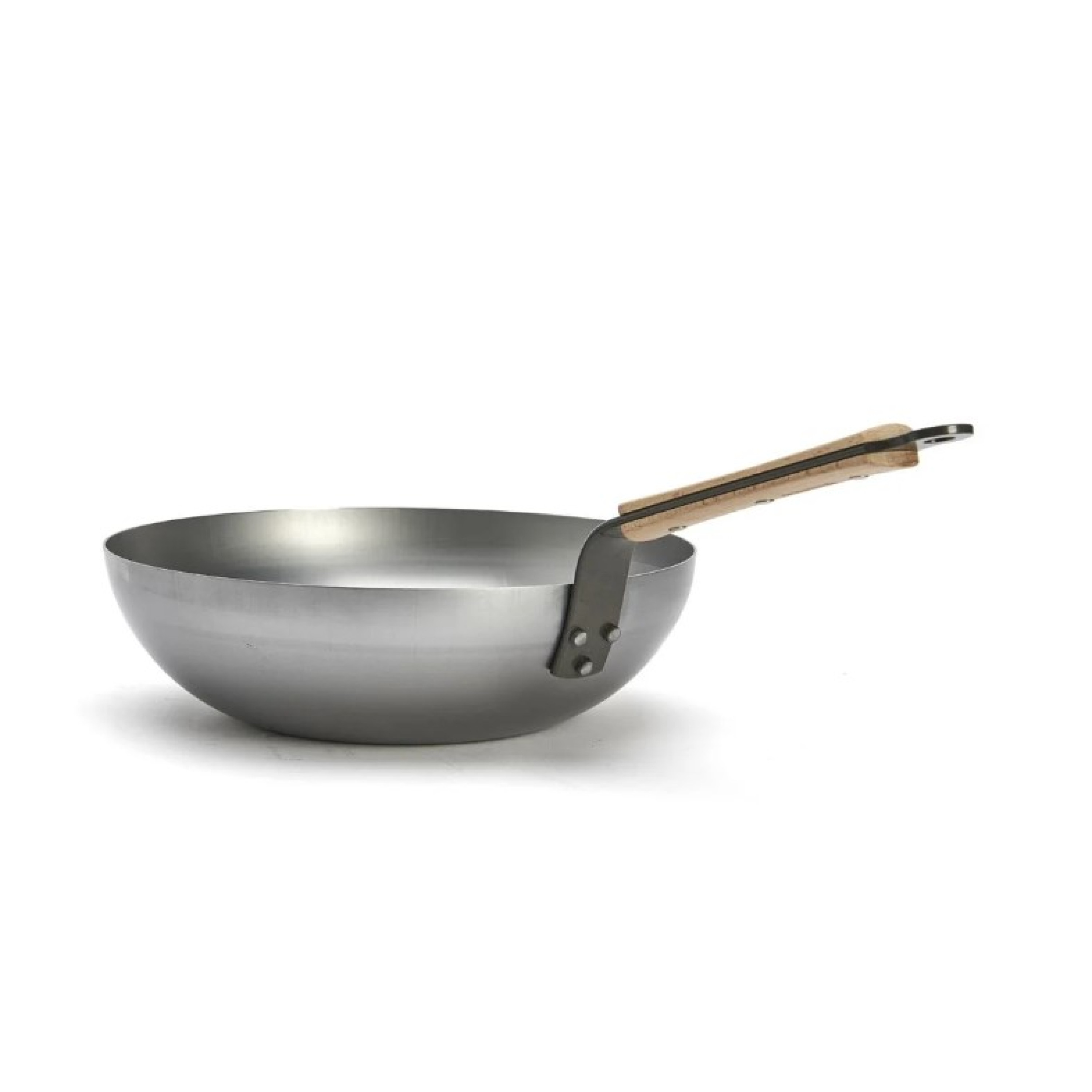 WOK BOMBÉ ACIER CARBONE MINERAL B BOIS - DE BUYER