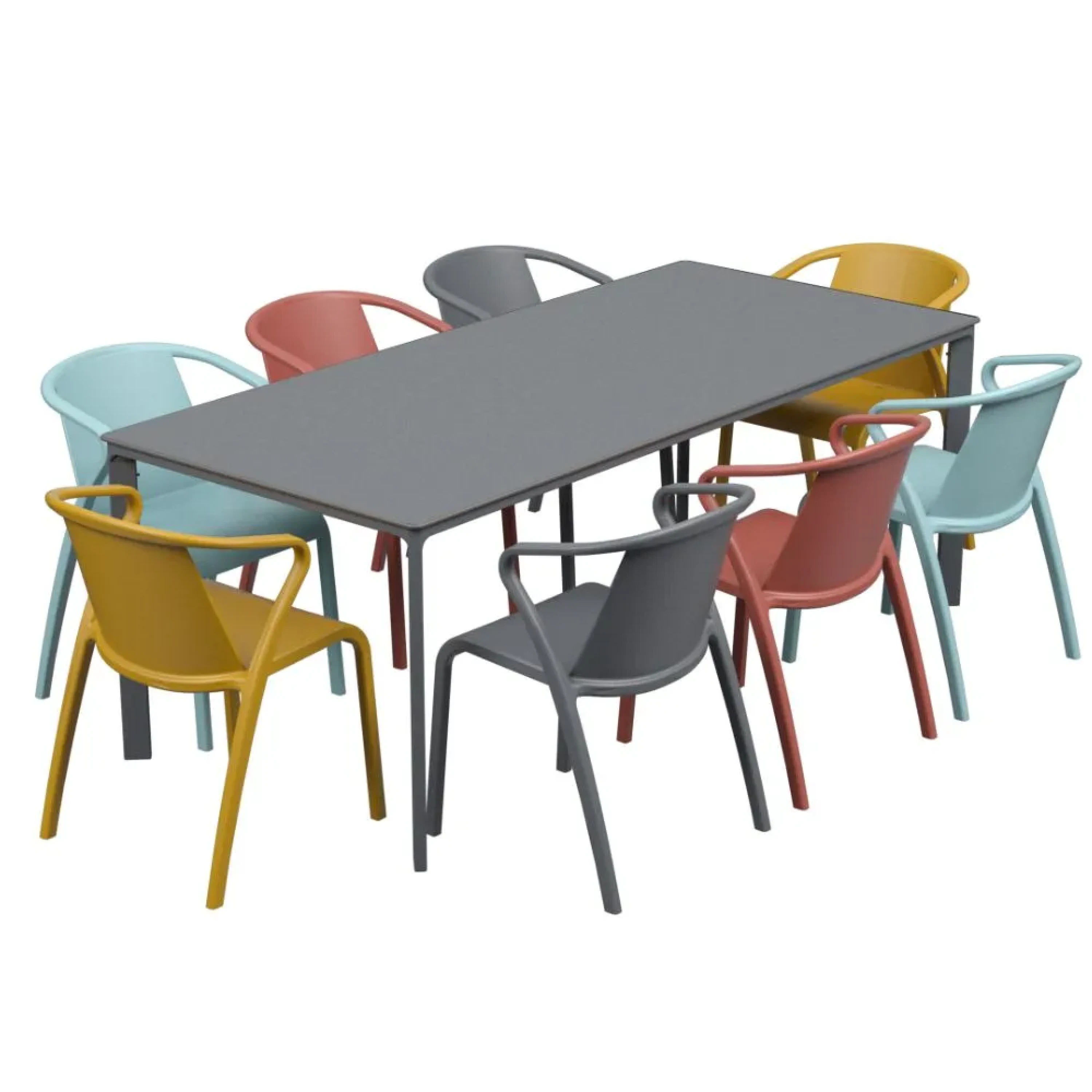 Salon de jardin table meet + 8 fauteuils Fado empilables - Ezpeleta