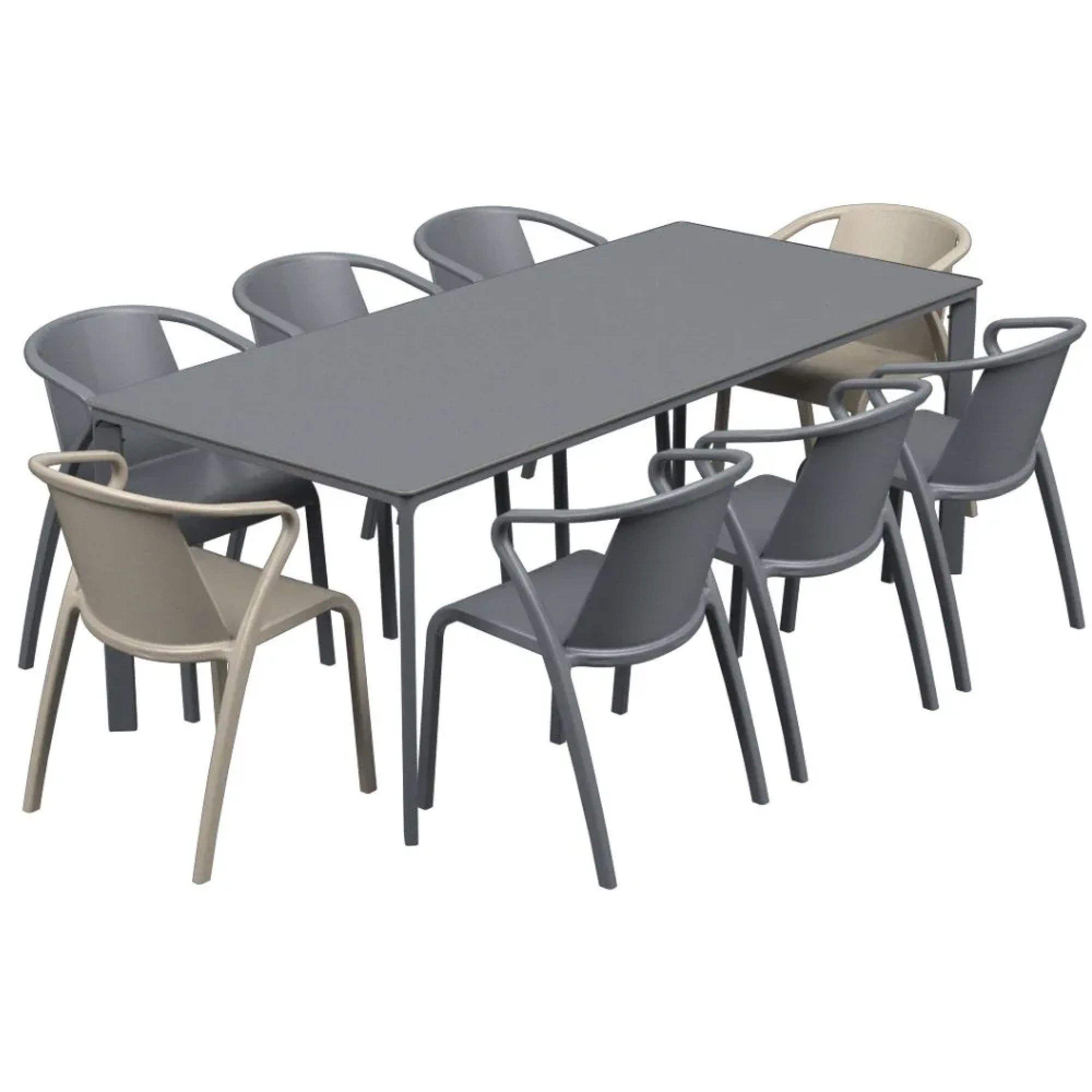 Salon de jardin table meet + 8 fauteuils Fado empilables - Ezpeleta