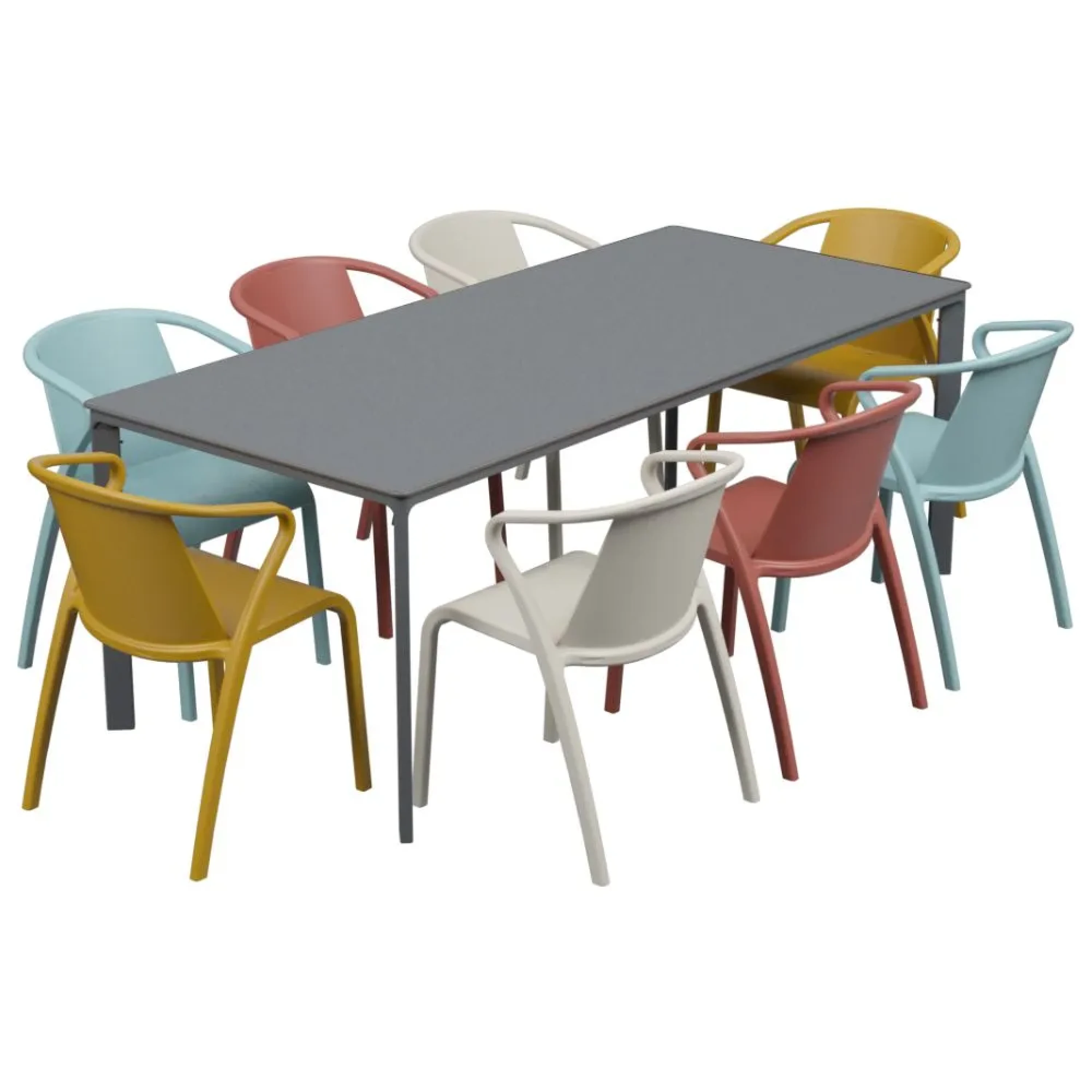 Salon de jardin table meet + 8 fauteuils Fado empilables - Ezpeleta