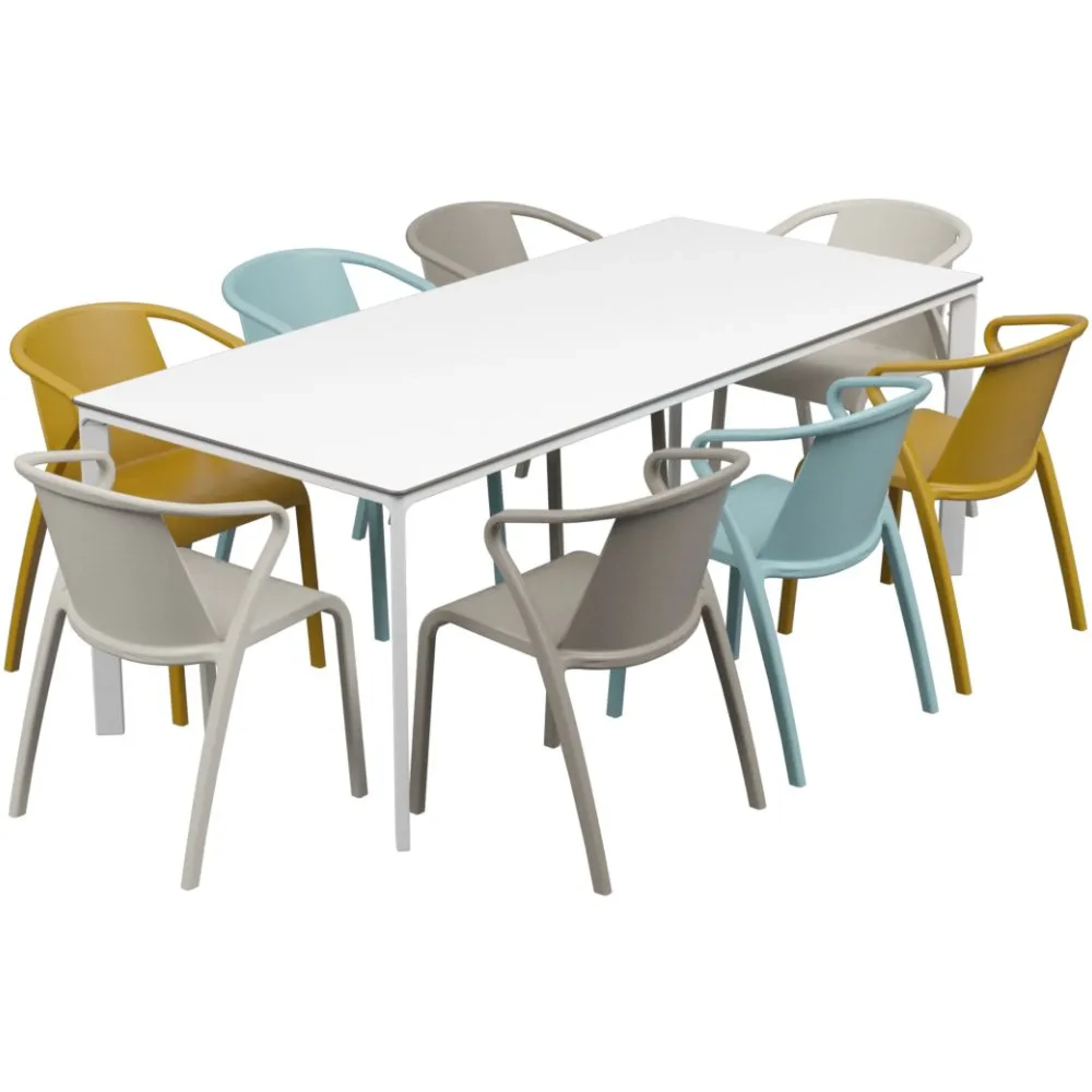 Salon de jardin table meet + 8 fauteuils Fado empilables - Ezpeleta