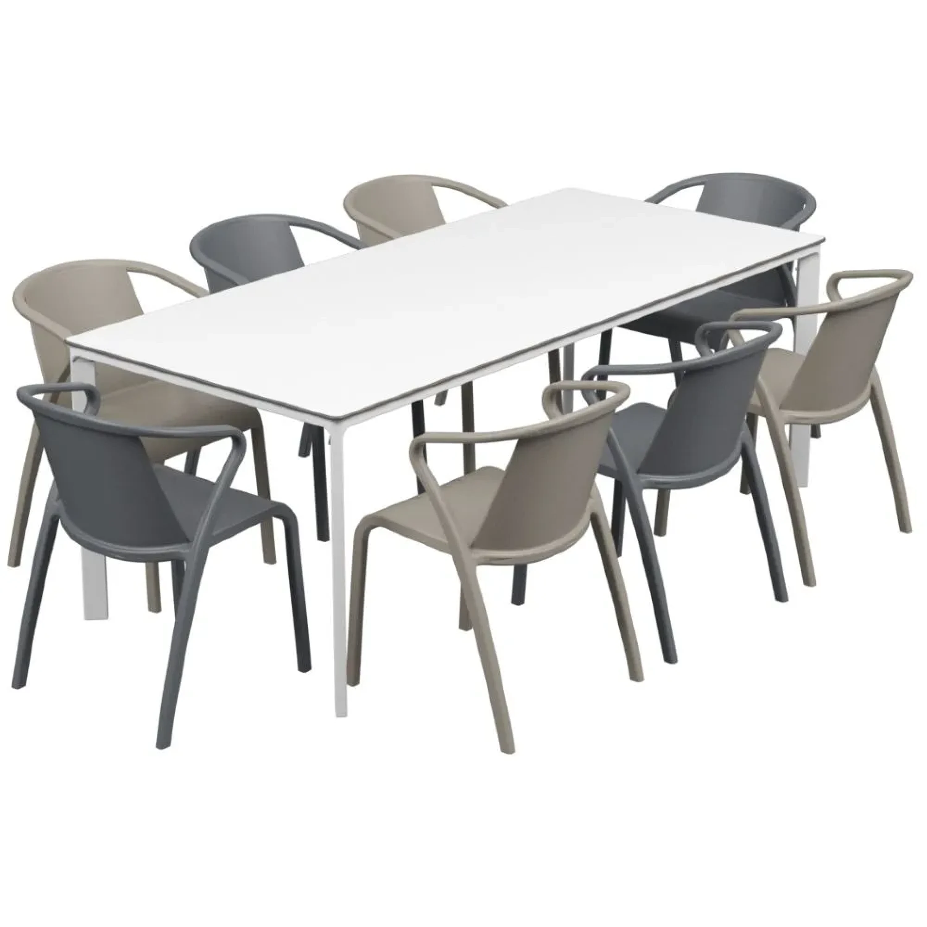 Salon de jardin table meet + 8 fauteuils Fado empilables - Ezpeleta