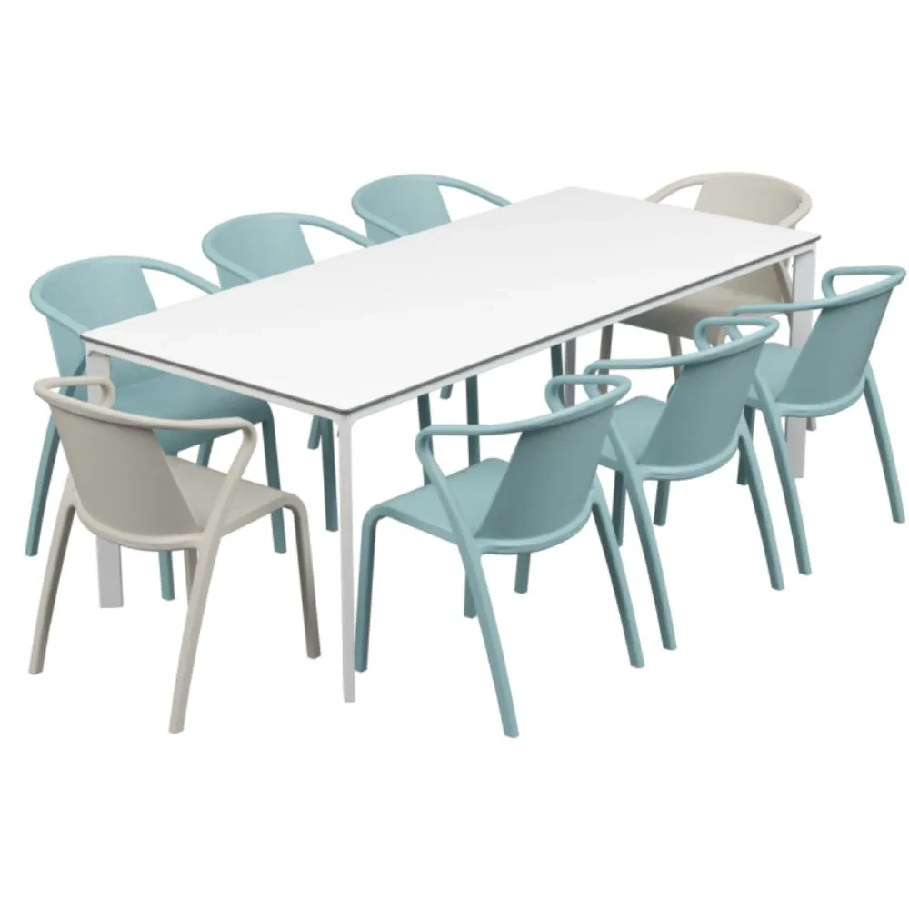 Salon de jardin table meet + 8 fauteuils Fado empilables - Ezpeleta
