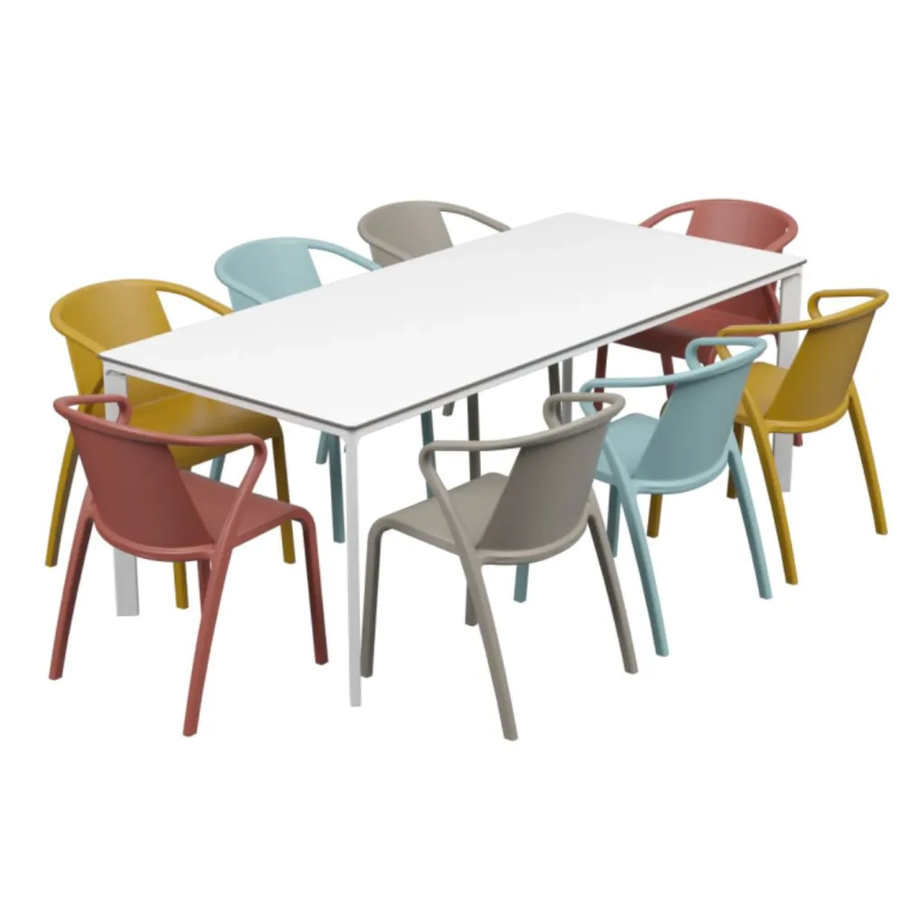 Salon de jardin table meet + 8 fauteuils Fado empilables - Ezpeleta