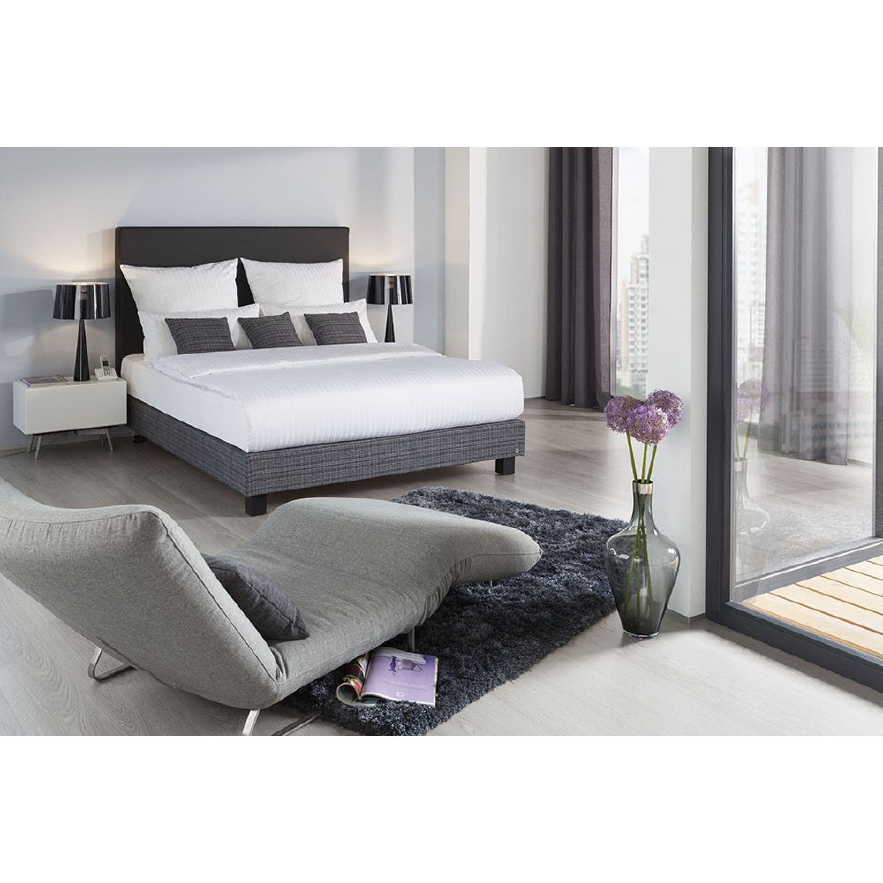 Housse de couette Blanche bandes satin - LYON