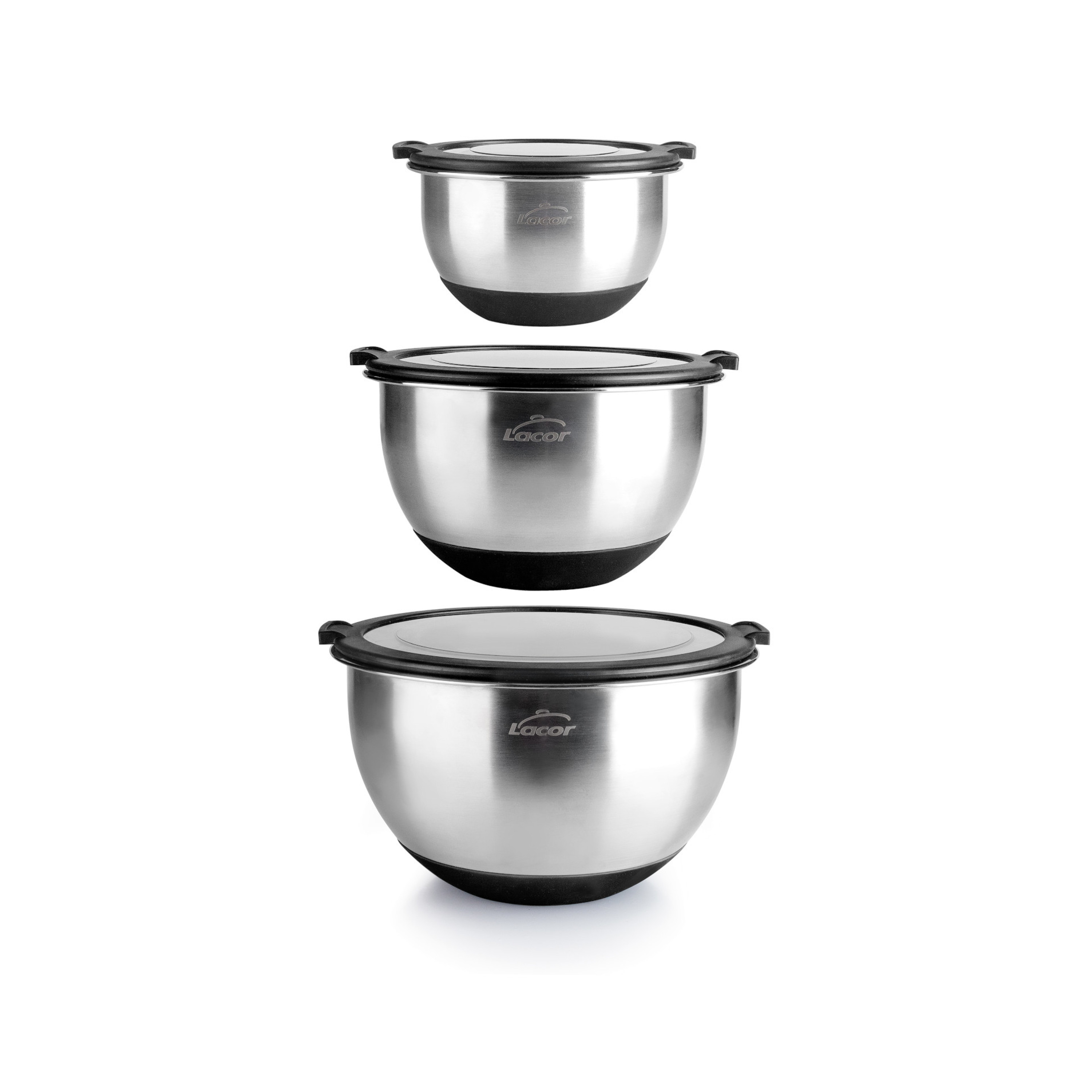 Ensemble de 3 bols en inox avec couvercle transparent