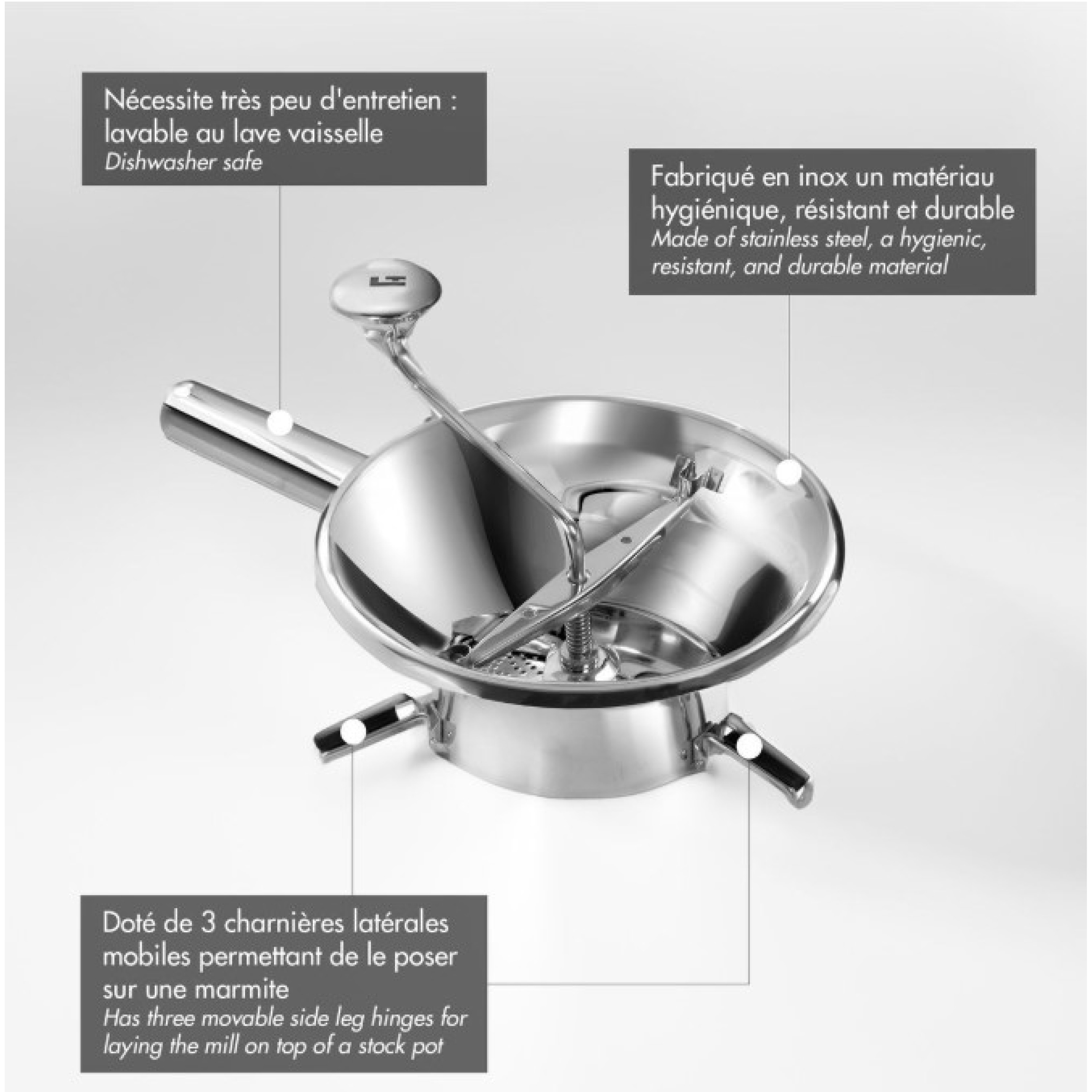 MOULIN PASSE-LÉGUMES INOX - LOUIS TELLIER