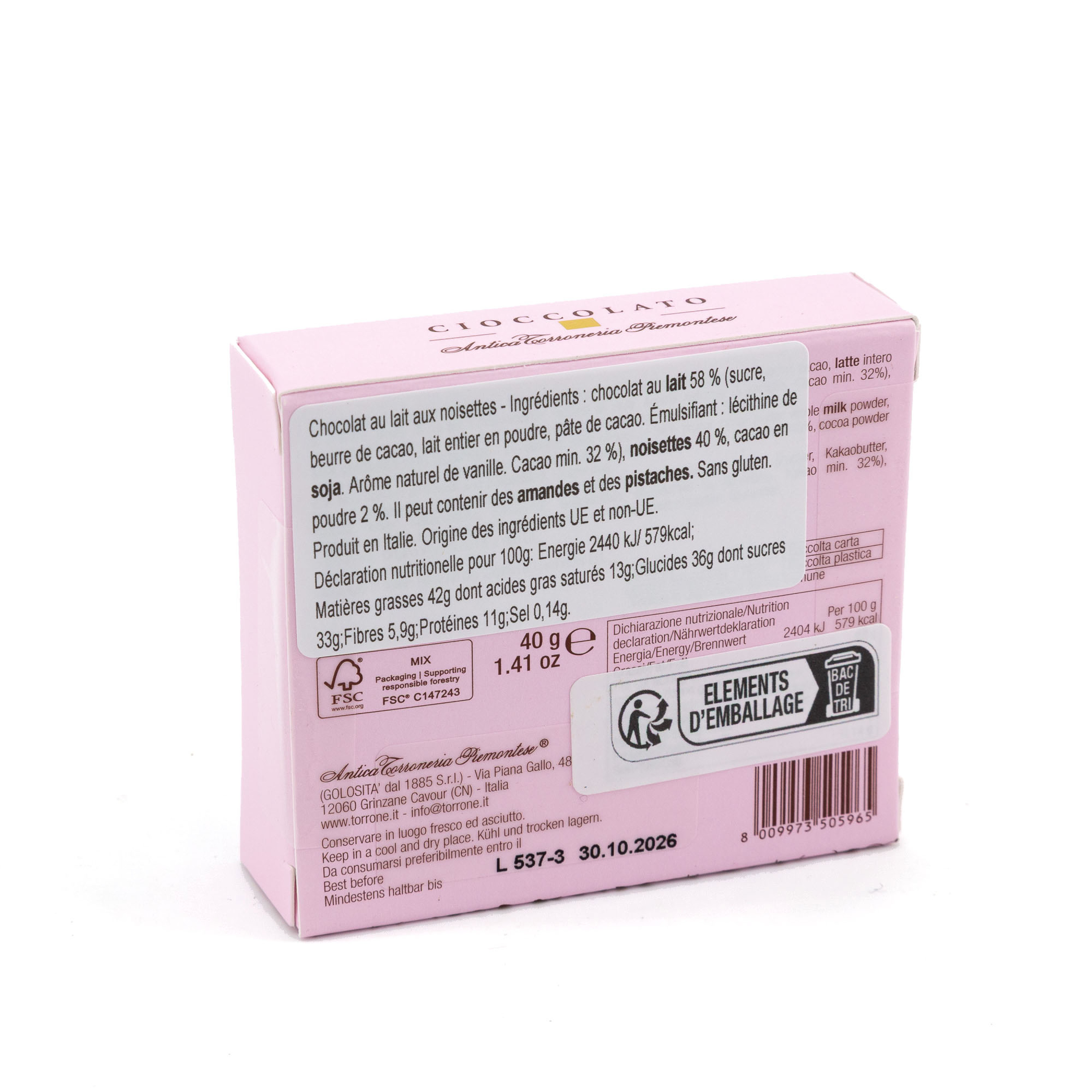 CARRES DE CHOCOLAT "CIOCCOLATO" - ANTICA TORRONERIA PIEMONTESE