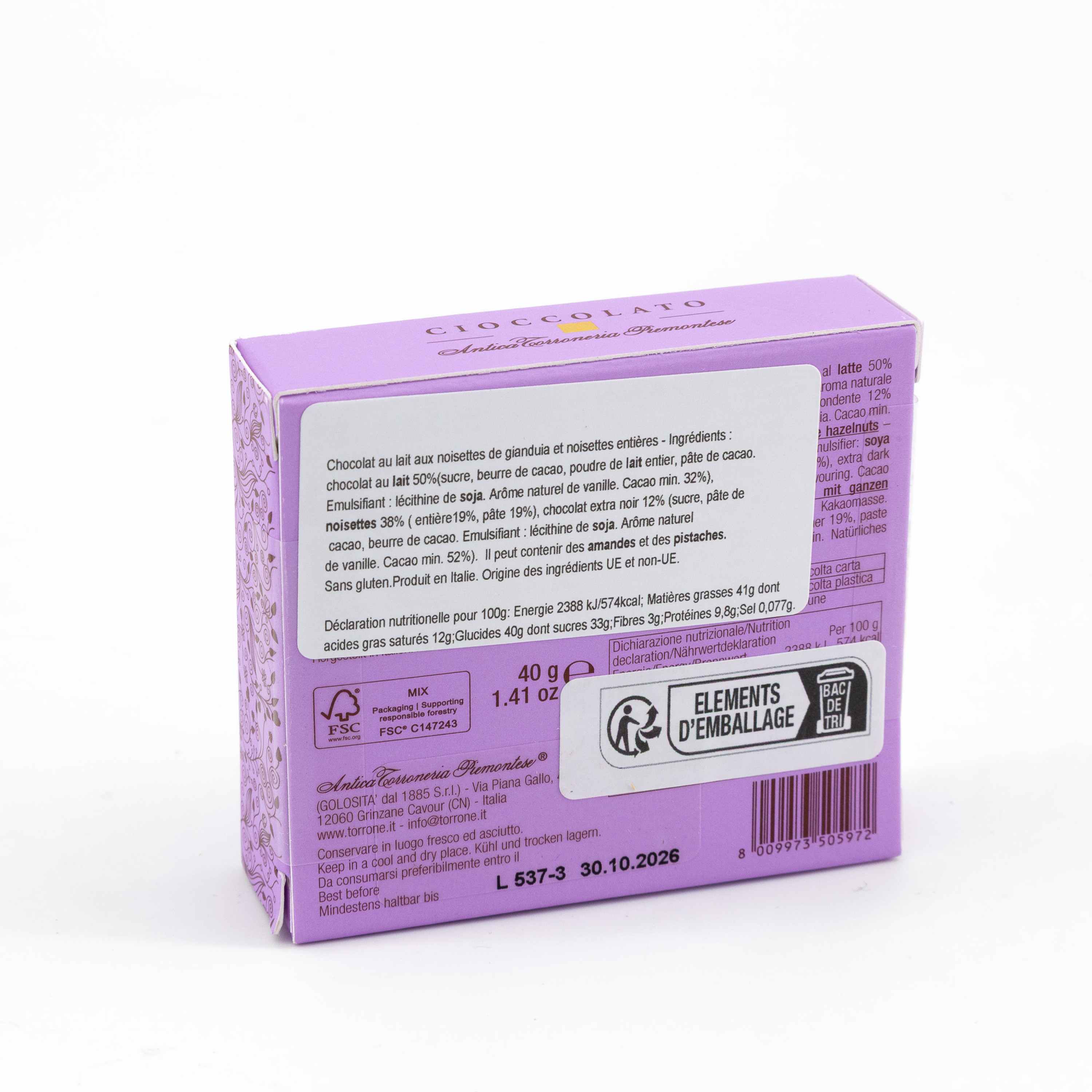 CARRES DE CHOCOLAT "CIOCCOLATO" - ANTICA TORRONERIA PIEMONTESE