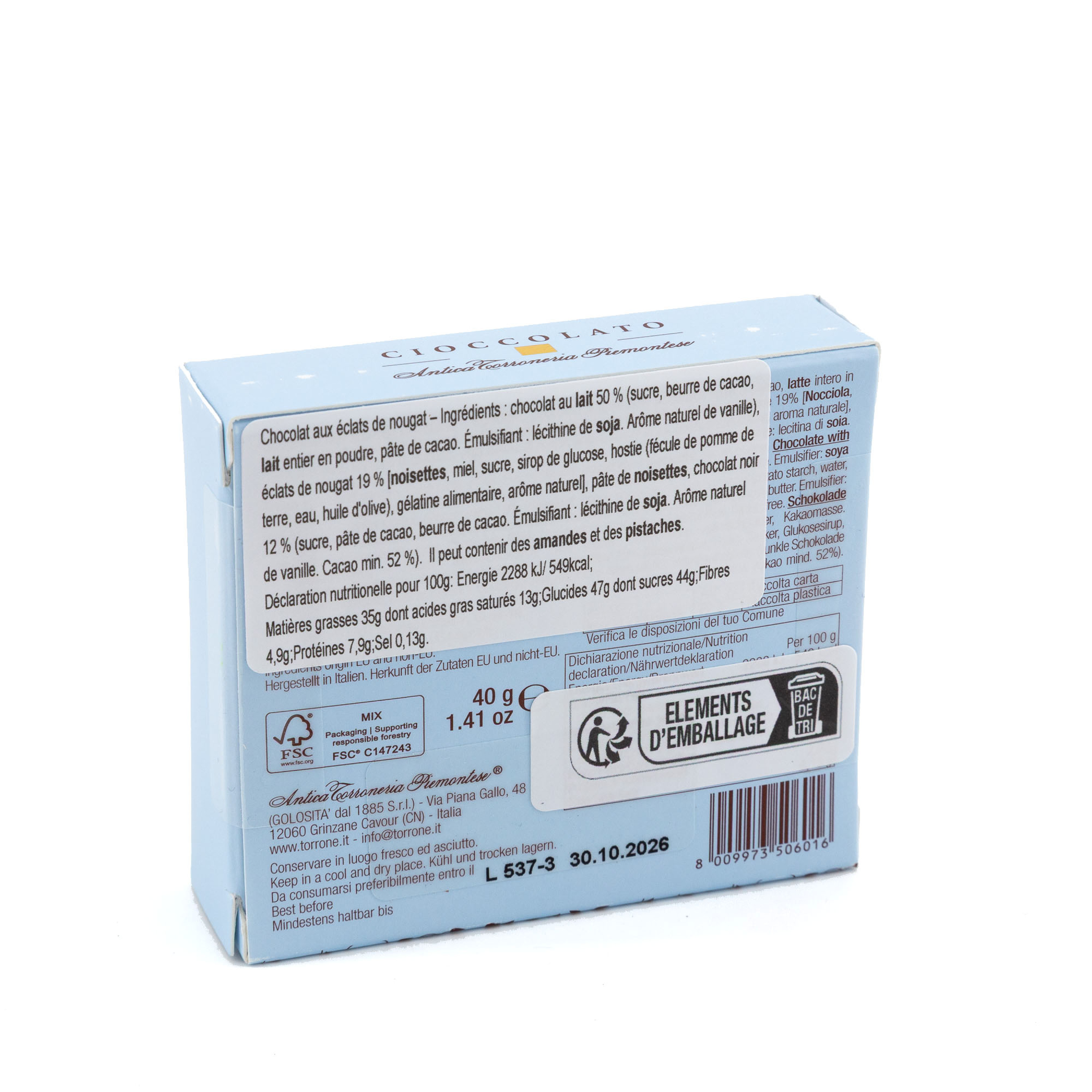 CARRES DE CHOCOLAT "CIOCCOLATO" - ANTICA TORRONERIA PIEMONTESE