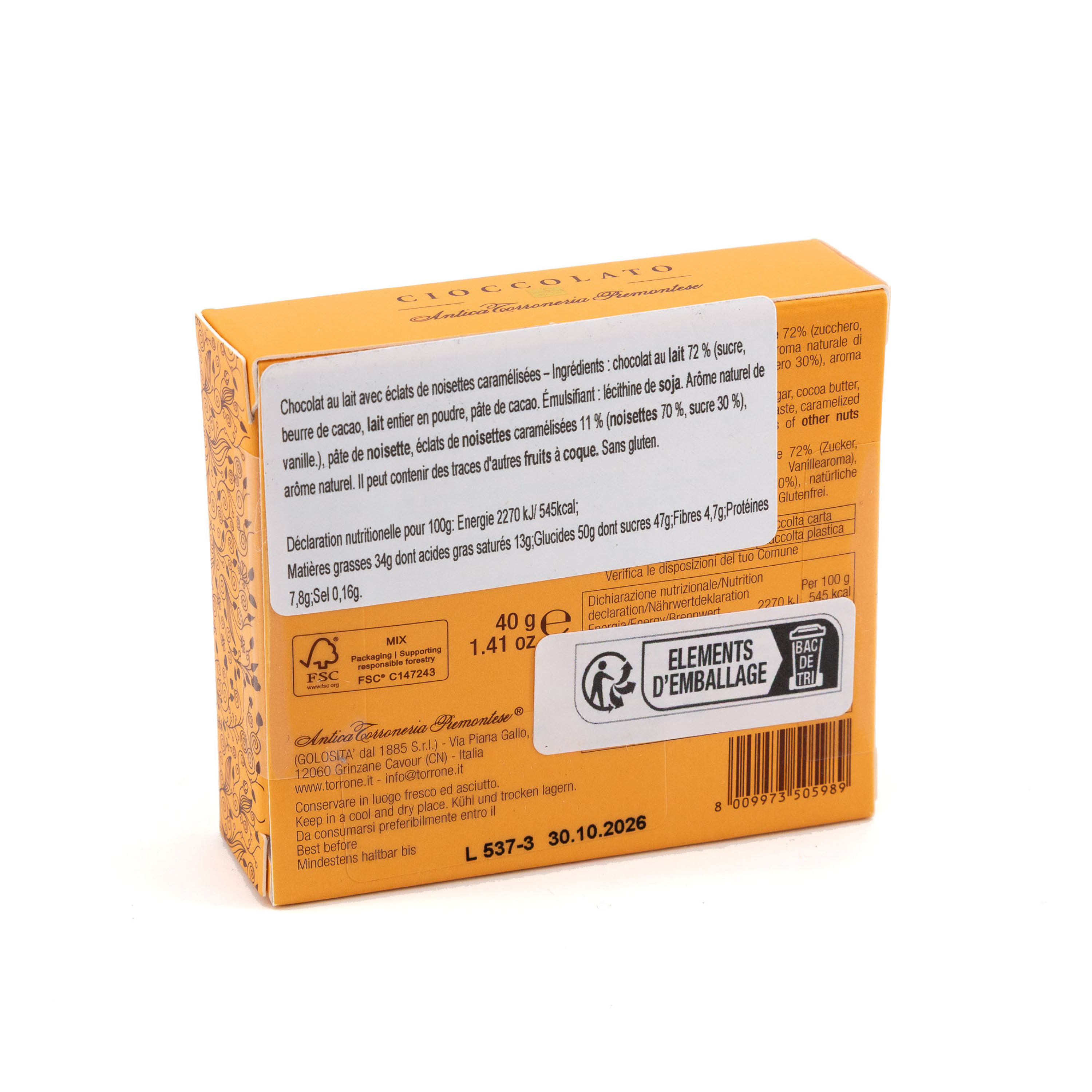 CARRES DE CHOCOLAT "CIOCCOLATO" - ANTICA TORRONERIA PIEMONTESE