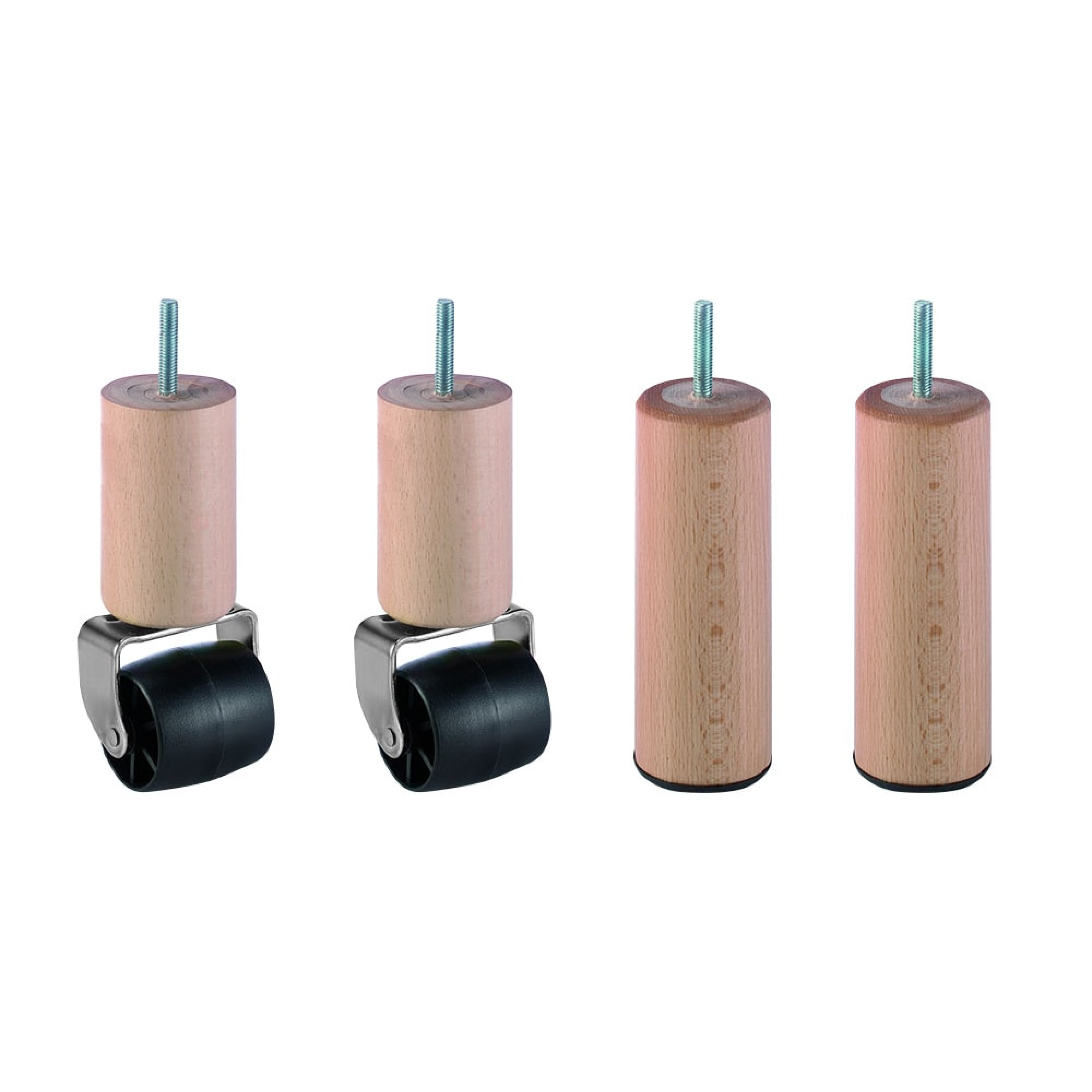 Lot de pieds de sommier cylindriques avec roulettes - FBF