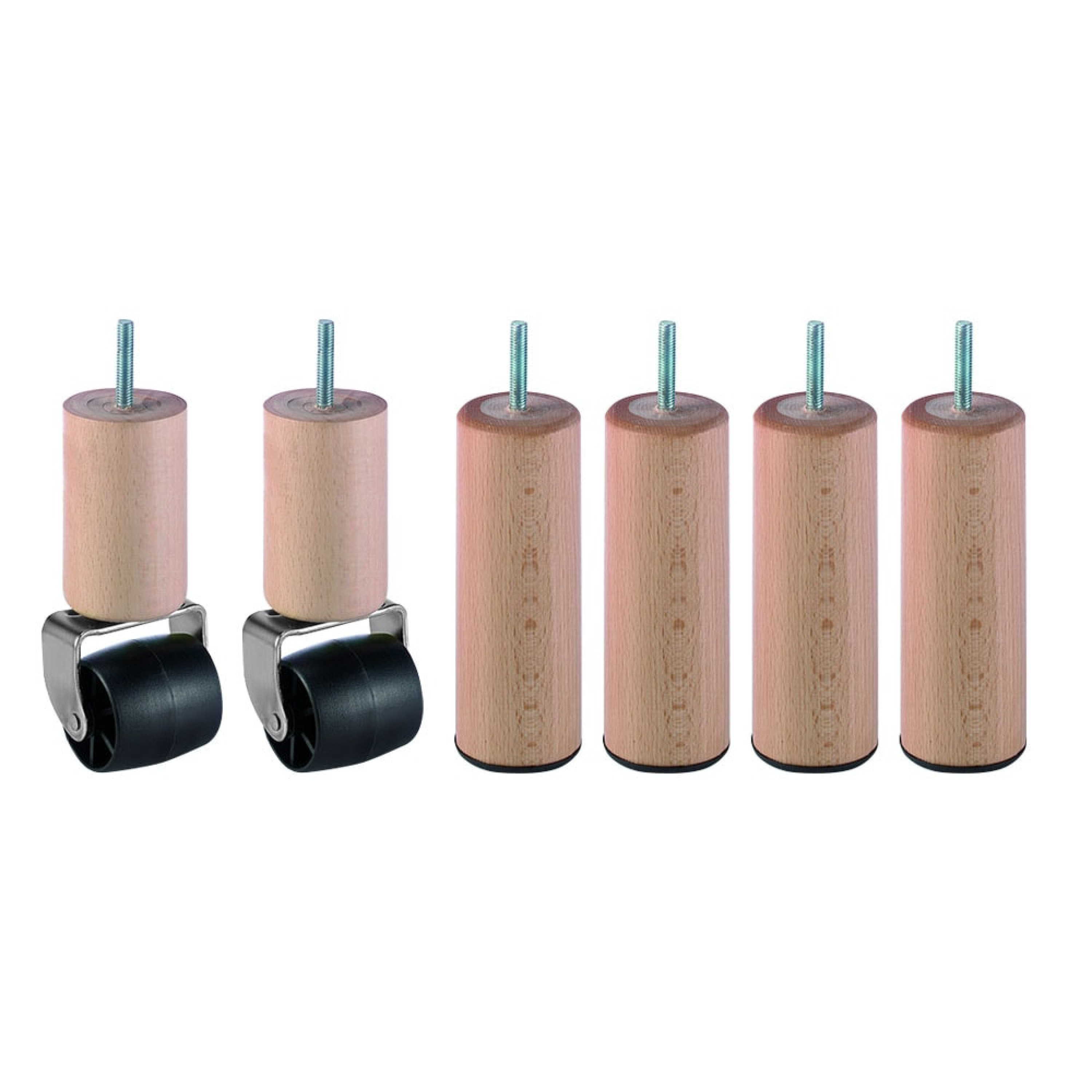 Lot de pieds de sommier cylindriques avec roulettes - FBF