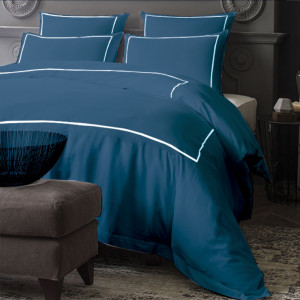 Drap housse bleu satiné - LUXE