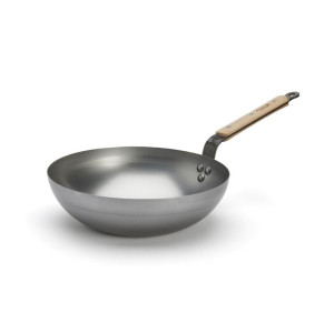 WOK BOMBÉ ACIER CARBONE MINERAL B BOIS - DE BUYER