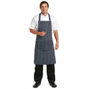 Tablier bavette avec pochette rayé bleu marine / blanc - CHEFWORKS