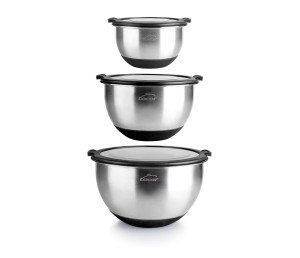 Ensemble de 3 bols en inox avec couvercle transparent