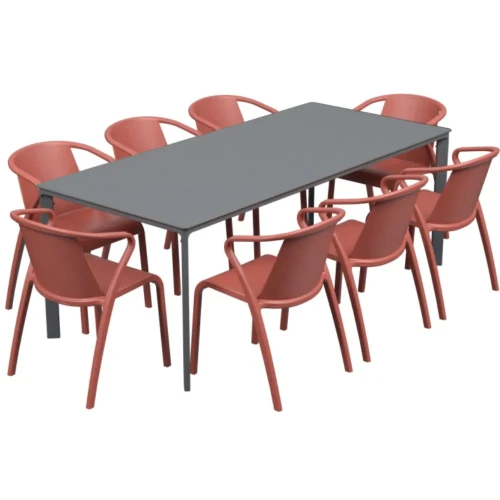 Salon de jardin table meet + 8 fauteuils Fado empilables - Ezpeleta