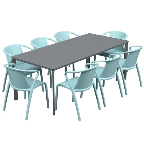 Salon de jardin table meet + 8 fauteuils Fado empilables - Ezpeleta