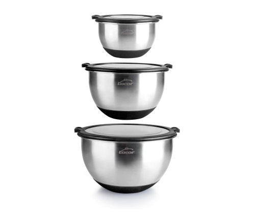 ENSEMBLE DE 3 BOLS EN INOX AVEC COUVERCLE TRANSPARENT - LACOR