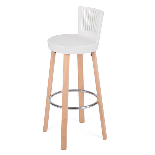 Tabouret de bar Manaig avec piétement bois et dossier haut - noir ou blanc