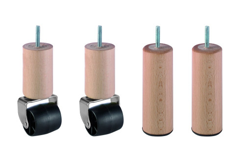 Lot de pieds de sommier cylindriques avec roulettes